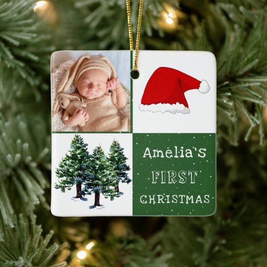 Baby's erstes Foto für die Weihnachtsschnee-Weihna Keramikornament (Baum)