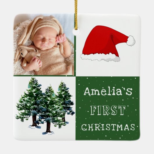 Baby's erstes Foto für die Weihnachtsschnee-Weihna Keramikornament (Rückseite)