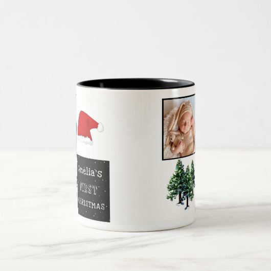 Baby's erstes Foto für die Weihnachtsschnee-Weihna Zweifarbige Tasse (Mittel)