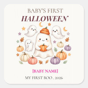 Baby's erstes Halloween 2026 Personalisiert Süß Quadratischer Aufkleber