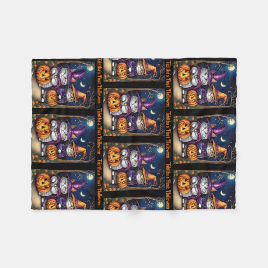 Babys erstes Halloween Niedlicher Hexenkatze Name Fleecedecke (Vorderseite (Horizontal))