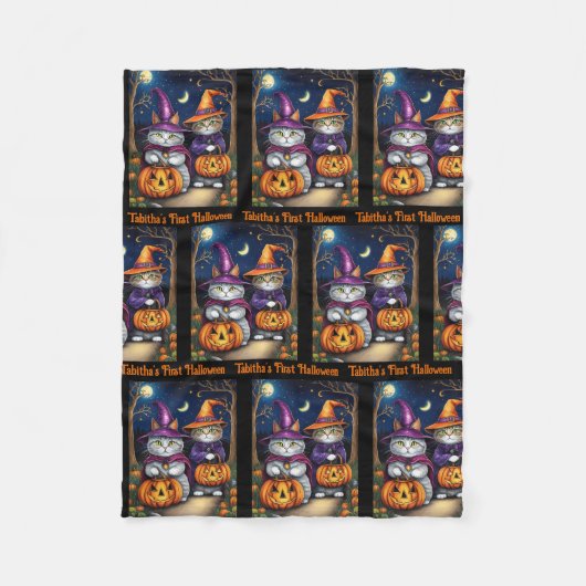 Babys erstes Halloween Niedlicher Hexenkatze Name Fleecedecke (Vorderseite)