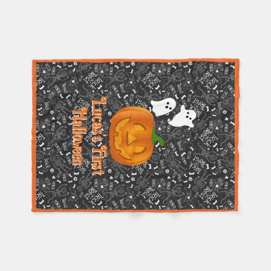 Baby's erstes Halloween Pumpkin personalize Name Fleecedecke (Vorderseite (Horizontal))