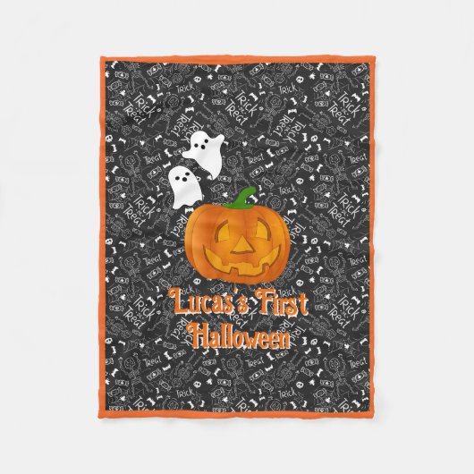 Baby's erstes Halloween Pumpkin personalize Name Fleecedecke (Vorderseite)