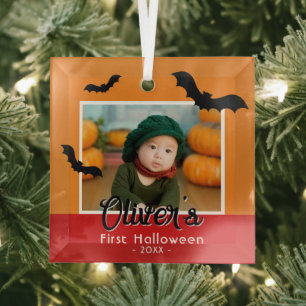 Baby's erstes Halloween-Schwarze Fledermäuse-Foto Ornament Aus Glas
