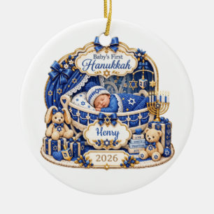 Baby's erstes Hanukkah-Ornament 2026 mit eigenem N Keramik Ornament