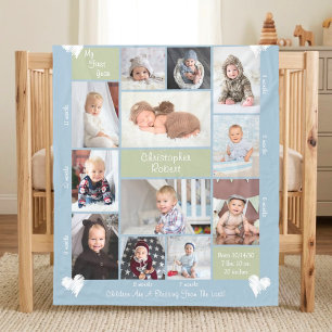 Baby's erstes Jahr 12 Foto-Collage Hearts Script Fleecedecke