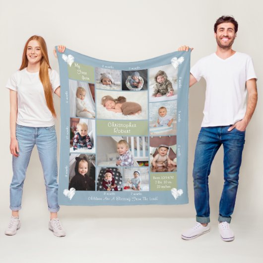 Baby's erstes Jahr 12 Foto-Collage Hearts Script Fleecedecke (Beispiel)
