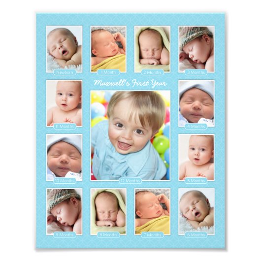 Babys erstes Jahr Blue Keepake Foto Collage (Vorne)