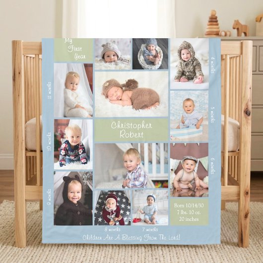 Baby's erstes Jahr Boho 12 Foto-Collage-Script Fleecedecke