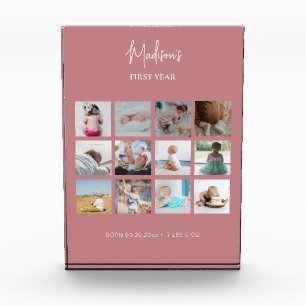 Babys erstes Jahr Foto Collage Geburtsstunde rosa