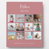Babys erstes Jahr Foto Collage Geburtsstunde rosa Fotoplatte (Vorderseite)