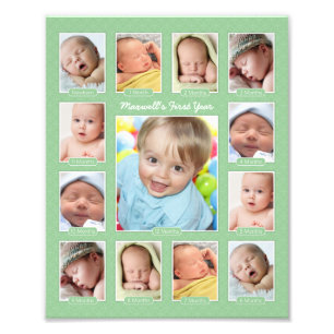 Babys erstes Jahr grüner Keepake FotoCollage Fotodruck