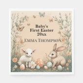 Baby's erstes Ostern Waldtiere Hase Lamm Serviette (Vorderseite)