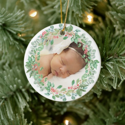 Baby's erstes Red Green Kranz Foto Keramik Ornament (Baum)