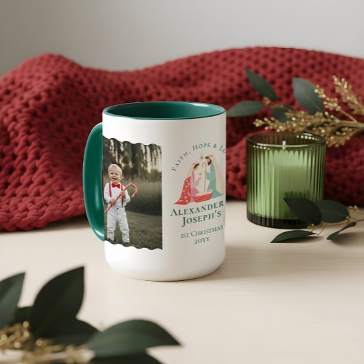 Babys erstes religiöses Weihnachtskrippen-Foto Tasse