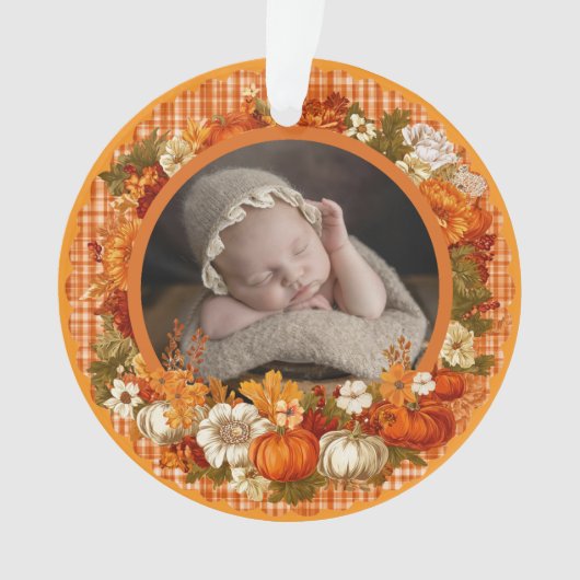 Baby's erstes Thanksgiving Herbst-Blumen-Foto Ornament (Vorderseite)