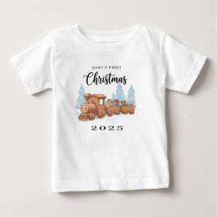 Baby's erstes Weihnachten 2025 Süßes Holzspielze Baby T-shirt