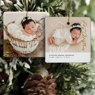 Baby's erstes Weihnachten 2-Foto Name & Geburtsdet Keramikornament