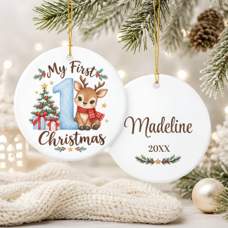 Baby's erstes Weihnachten blaues Rentier-Ornament Keramik Ornament
