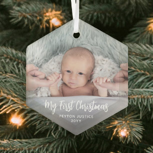 Baby's erstes Weihnachten Einfach 1 Foto Weiße Sch Ornament Aus Glas