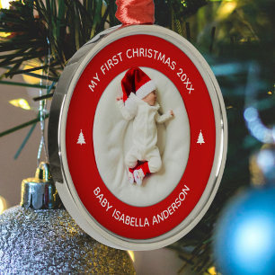 Baby's erstes Weihnachten Elegantes rotes Erinneru Ornament Aus Metall
