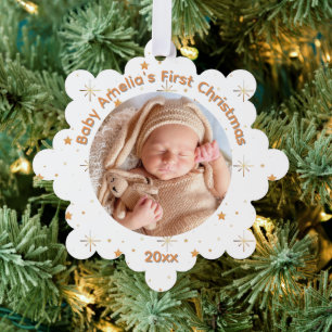 Baby's erstes Weihnachten Gold Glanz und Jahr Ornament Karte