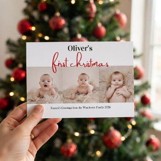 Baby's erstes Weihnachten Grün Rot Kariert 4 Foto Einladung