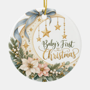 Babys erstes Weihnachten mit Mond und Sternen Keramik Ornament