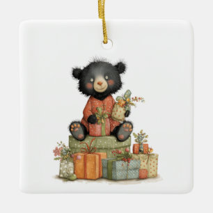 Baby's erstes Weihnachten mit süßem Bären und Gesc Keramikornament