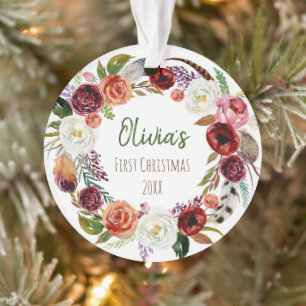 Babys erstes Weihnachten Modernes Blumengebäck-Fo Ornament