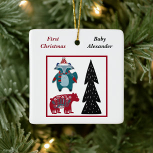 Babys erstes Weihnachten personalisierte nordische Keramikornament