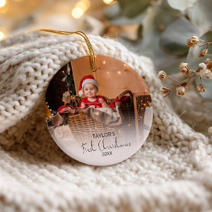 Baby's erstes Weihnachten personalisiertes Foto Keramik Ornament