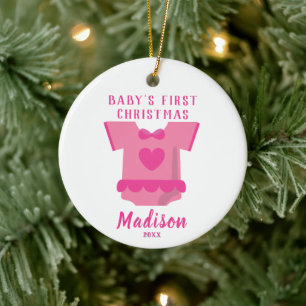Baby's erstes Weihnachten Rosa Jumpsuit-Ornament Keramik Ornament