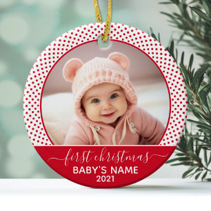 Babys erstes Weihnachten - rote weiße Tupfen Keramik Ornament