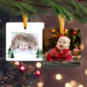 Baby's erstes Weihnachten Rustikale Bäume Foto Keramikornament