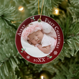 Baby's erstes Weihnachten Rustikaler roter individ Keramik Ornament