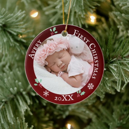 Baby's erstes Weihnachten Rustikaler roter individ Keramik Ornament (Baum)