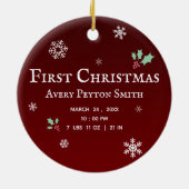 Baby's erstes Weihnachten Rustikaler roter individ Keramik Ornament (Hinten)