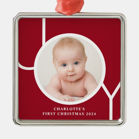 Baby's erstes Weihnachts Custom Keepake Red Foto Ornament Aus Metall (Vorne)