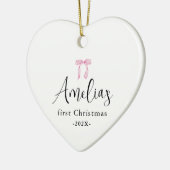 Baby's erstes Weihnachts-Foto Jahr Bow Keepake Keramik Ornament (Links)