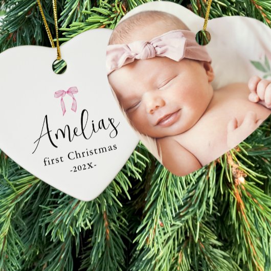 Baby's erstes Weihnachts-Foto Jahr Bow Keepake Keramik Ornament