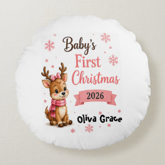 Baby's erstes Weihnachts-Rentier personalisiert Rundes Kissen