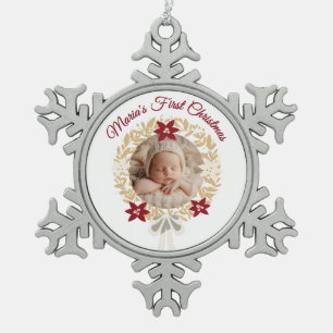 Baby's erstes Weihnachts-Schneeflocken-Foto-Orname Schneeflocken Zinn-Ornament