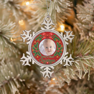 Baby's erstes Weihnachts-Schneeflocken-Ornament Schneeflocken Zinn-Ornament