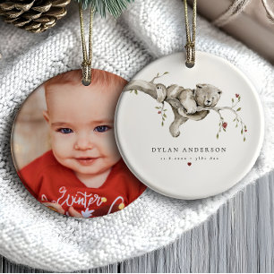 Baby's erstes Weihnachts-Wasserfarben-Babybär-Foto Keramik Ornament