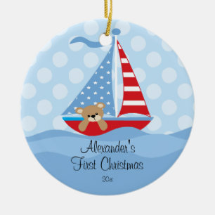 Baby's erstes Weihnachtsbaum-Schmuck-Segelboot Bab Keramikornament