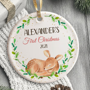 Baby's erstes Weihnachtsbaumschmuck Reh Wald Keramik Ornament
