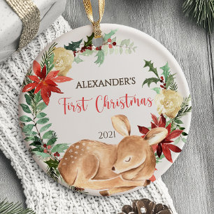 Baby's erstes Weihnachtsbaumschmuck Reh Wald Keramik Ornament