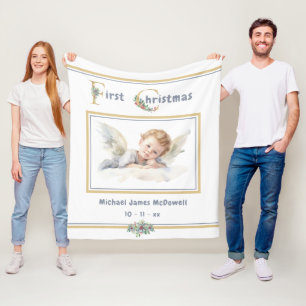 Baby's erstes Weihnachtsengel Gold Weißes Weihnach Fleecedecke